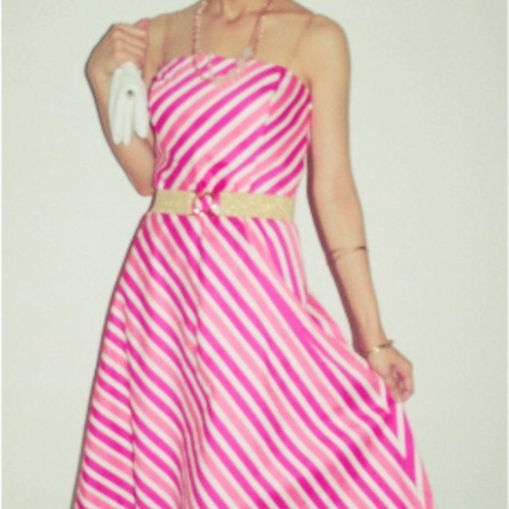 Ann Taylor Vintage Pink Peach Stripes Dress Size 2